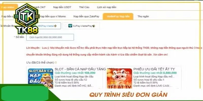 nạp tiền tk88